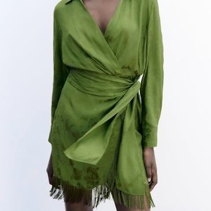 NWT ZARA Limited Edition Wrap Over Fringe Mini Dress Size XL